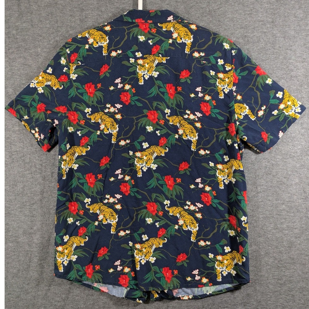 4th Dimension Mens Navy Button Down‎ Shirt Tigers Asia Hawaiian Size M - Picture 2 of 8